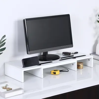 Obrázek produktu pro Stojan na monitory Relaxdays, pro 2 monitory, výsuvné segmenty, šířka 74–105 cm, ergonomické vyvýšení obrazovky, bílý