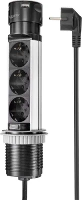 Produktbild von Sygonix SY-4997104 Steckdosenturm Schwarz, Edelstahl Schutzkontakt 1 St.