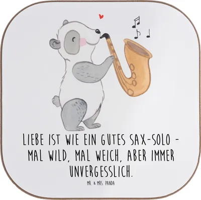 Produktbild von Mr. & Mrs. Panda Untersetzer für Gläser Saxophon Liebe - Weiß - Geschenk, Solo, Glas, Fortgeschrittene, Musik, Emotionen, Tassenuntersetzer, Musiker, gläseruntersetzer