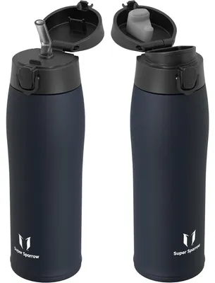 Produktbild von Trinkflasche Edelstahl 750 ml Mitternachtsblau mit 2 Deckeln