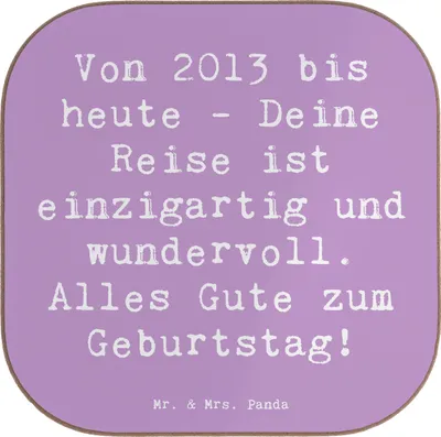 Produktbild von Mr. & Mrs. Panda Tassenuntersetzer Spruch 2013 Geburtstag - Lavendeltraum - Geschenk, Geburtstagsgeschenk, Happy Birthday, Tischuntersetzer, Untersetzer für Gläser, Tasse