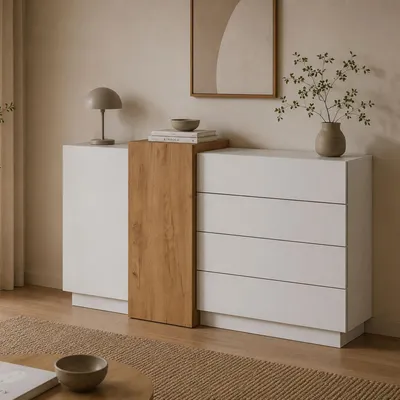 Immagine prodotto di Hadarari - Credenza, 160x45x94h cm Bianco, 4 Cassetti