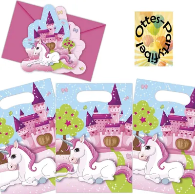 Produktbild von Unicorn-Party-Set Erweiterung - für 6 Gäste Einladungen und Mitgebseltüten