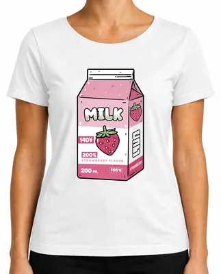 Obrázok produktu pre Tričko s motívom jahodového mlieka, štýl "kawaii", anime, ružová farba, štýl Y2K, pre fanúšikov anime, 90. roky, dámske, biela farba, veľkosť L
