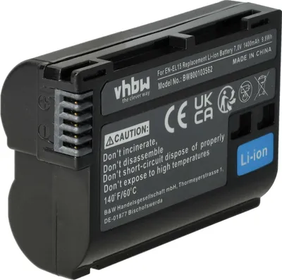 Produktbild von vhbw Akku kompatibel mit Nikon 1 V1 Kamera (1400 mAh, 7 V, Li-Ion), Infochip