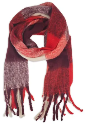 Produktbild von styleBREAKER Damen Webschal mit Karo Muster | Langer Schal mit dicken, langen Fransen | weicher Winter Strickschal warmes Material Stola