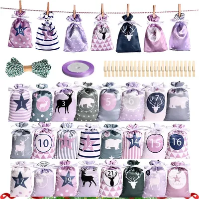 Image de Calendriers de l'Avent - Sachets en tissu (12 x 21 cm) - Grand calendrier de l'Avent à remplir - Calendrier de Noël - Loisirs créatifs - Créez vous-même votre calendrier de Noël 2022