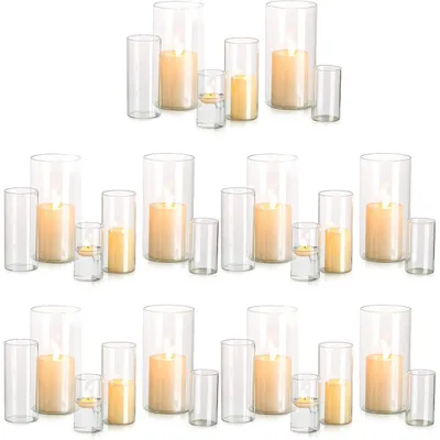 Produktbild von Kerzenhalter Glas Zylinder Set 10 Stück S+M+L für Stumpenkerzen Teelichter Pampasgras Tischdeko