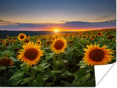 Produktbild von MuchoWow® Poster Blumen - Nacht - Sonnenuntergang - Sonnenblume - Horizont 40x30 cm - Plakate für die Wände - Poster Wohnzimmer