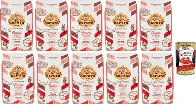 Produktbild von Caputo Cuoco, weicher Weizenmehl Mehl "00" Chef's Flour, Pizza Mehl mit elastischen und resistenten Gluten für erhebliche Teig, 10x 1 kg + Italian Gourmet polpa 400g