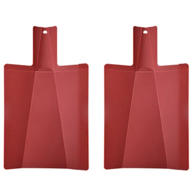 Two red foldable cutting boards are shown against a white background.