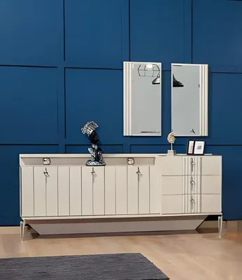 Produktbild von Anrichte mit Spiegel Schrank Holzcshrank Holz Sideboard Beige Kommode
