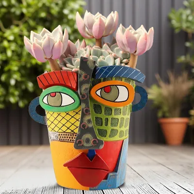 Productafbeelding van Abstracte bloempot voor kamerplanten - Kleurrijke bloempot voor binnenshuis