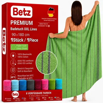 Produktbild von Betz Badetuch XXL Lines 90x180 cm – 100% Baumwolle, weich & saugstark – Strandtuch für Urlaub, Pool, Sauna, Outdoor – modernes Streifendesign - grün