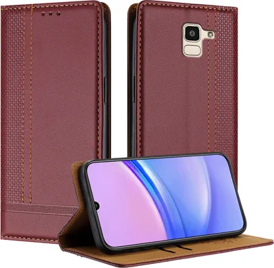 Image de Etui pour Samsung Galaxy J6 2018 étui en cuir avec fonction stand rouge foncé
