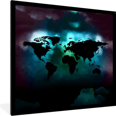 Produktbild von MuchoWow® MuchoWow® Gerahmtes Poster Weltkarte - Farben - Schwarz 40x40 cm - Poster mit zchwarzem Bilderrahmen - Mit Rahmen - Wanddekoration Schlafzimmer