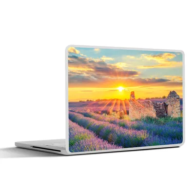 Produktbild von MuchoWow® Laptop Aufkleber Sticker Cover Lavendel - Sonnenuntergang - Ruine - Lila 32.5x23.5 cm - Sticker für Laptop - Selbstklebend