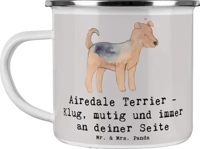 Produktbild von Mr. & Mrs. Panda Teetasse Airedale Terrier - Grau Pastell - Geschenk, Hunderasse, Hunderassen Eigenschaften, Wachhund, Campingtasse, aktiver Hund, Pott, Hundeliebhaber