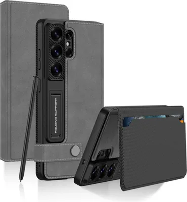 Image de Étui à rabat en cuir pour Samsung Galaxy S26 Ultra 5G, modèle « Book Wallet », gris
