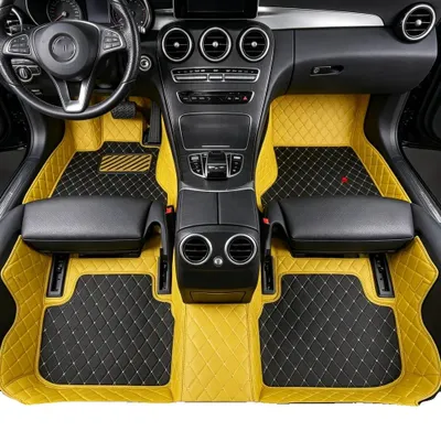 Image de Tapis de sol pour voiture, imperméables, sur mesure pour 5 places, noirs et jaunes, pour véhicules à conduite à droite
