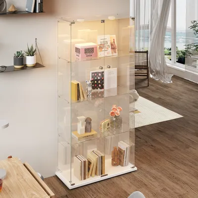 Image de Vitrine double porte à 4 étagères avec Lampe LED tactile, noir, Exposition 360° pour salon, chambre ou bureau