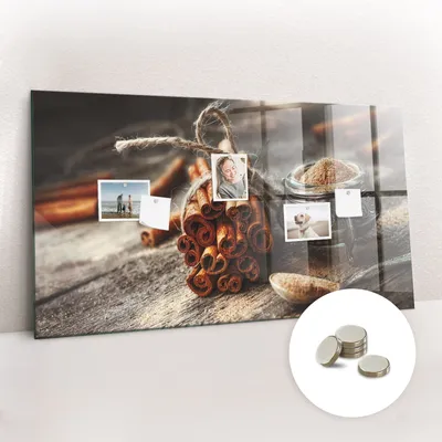Produktbild von Magnetische Wandtafel aus Glas – Memotafel mit gebogener Vorderseite – Enthält 5 Magnete – 120x60 cm – Zimtbraun
