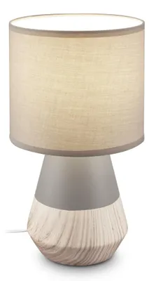 Obrázek produktu pro BRILONER – Noční lampička, keramický podstavec, kabelový spínač, šedá barva s dřevěným vzhledem, rozměry 18x34 cm