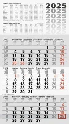 Produktbild von Glocken Wandkalender "3-Monats-Kalender" 2025 grau
