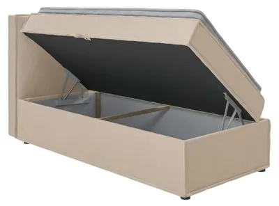 Obrázok produktu pre Jednolôžková posteľ v béžovej farbe, rozmer 90x200 cm, s pružinovou základňou, čalúnená, s matracom, s úložným priestorom, s vrchnou vrstvou (topper)