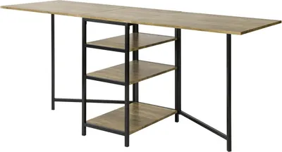 Zdjęcie produktu dla FWT62-N, rozkładany stół do jadalni, z 3 półkami, drewno, industrialny design, ciemny khaki