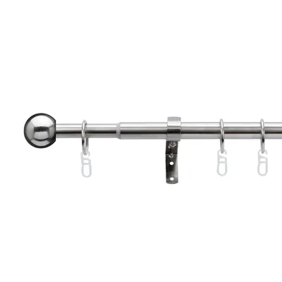 Obrázek produktu pro Dekorativní garnýž Formentor z nerezové oceli, Ø 16 mm, 120–230 cm – výsuvná kovová garnýžová tyč, kompletní sada včetně příslušenství, pro záclony