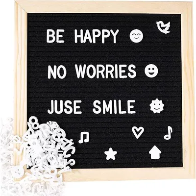 Produktbild von Filz Brief Board 25x25cm Holz Letter Board mit 460 Buchstaben Zahlen und Symbole für Memoboard Hängen in der Familie Küche Büro Hochzeit, Schwarz