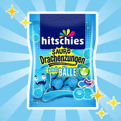 Produktbild von Hitschies Saure Drachenzungen brizzl Bälle Blau – Fruchtig-säuerliche Süßigkeiten, 100 g