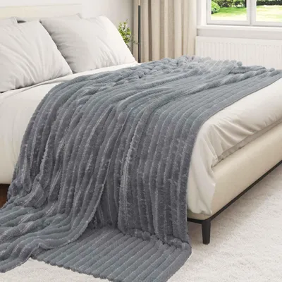Produktbild von Hochwertigen Möbel Decken - Grau Wohndecken 6 Stück Dunkelgrau 270x240cm Fleece NEU1704631