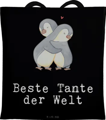 Produktbild von Mr. & Mrs. Panda Tote Bag Pinguin Beste Tante der Welt - Schwarz - Geschenk, Neffe, Dankeschön, Patentante, Tasche, Laptoptasche, Taufe, Büchertasche, einkaufsshopper