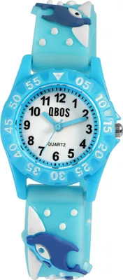 Produktbild von Qbos Kinderuhr mit Silikonband, bunt, Motiv Delfin, Ø 28 mm