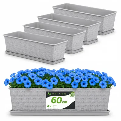 Produktbild von OMAGO Balkonkasten Set mit Untersetzern 60cm Grau 4 Stück
