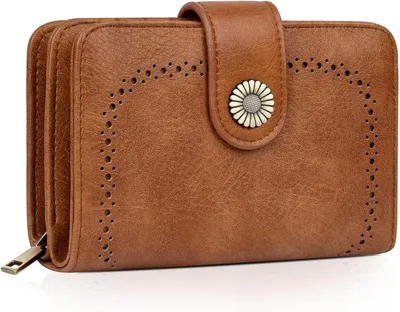 Produktbild von Damen Große Kapazität Kunstleder Vintage Portemonnaie Brieftasche Geldbörse Mittelgroß mit RFID-Blockierung und Mehreren Fächern Frauen