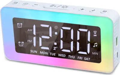 Obrázok produktu pre LED digitálne hodiny, svietiaci elektronický budík, zrkadlový povrch, nočná lampa s 2 budíkmi, funkcia časovača, podporuje 8 svetelných režimov, nastaviteľná hlasitosť/jas, na dekoráciu domácnosti, spálne, obývačky