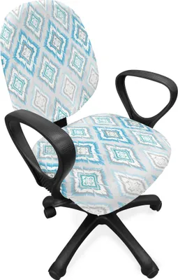 Produktbild von ABAKUHAUS Ikat Bürostuhl Schonbezug, Aztec Peruanische Kultur, dekorative Schutzhülle aus Stretchgewebe, Grau, Weiß, Himmelblau