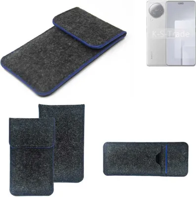 Produktbild von K-S-Trade Handy-Hülle Schutz-Hülle kompatibel mit Xiaomi Civi 3 Filztasche Pouch Tasche Case Sleeve Filzhülle dunkelgrau, blauer Rand