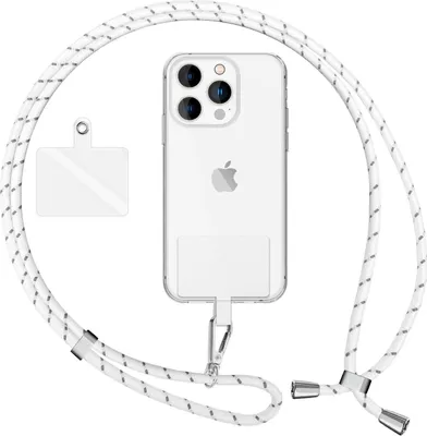 Immagine prodotto di NALIA Cordino universale con 2 cuscinetti e moschettone - Catena per cellulare da 160 cm da appendere al collo - Bianco Grigio
