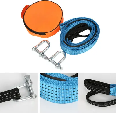 Zdjęcie produktu dla Lina holownicza EINFEBEN niebieska 5 cm x 5 m udźwig do 8 ton z 2 karabińczykami w zestawie z torbą