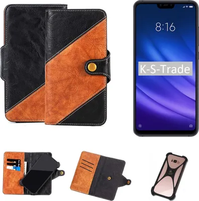 Produktbild von K-S-Trade Handyhülle Schutzhülle Bookstyle Case Wallet-Case kompatibel mit Xiaomi Mi 8 lite Handy Cover Bumper Klapphülle schwarz hellbraun 1x