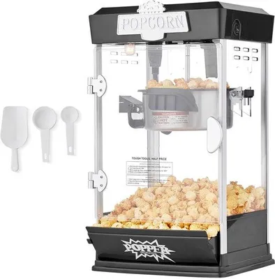 Imagen del producto de Máquina eléctrica para palomitas de maíz, 480 W, 113 g, capacidad de 5,7 litros por carga, máquina para palomitas de maíz de estilo mesa, con 3 compartimentos, diseño tipo cine, color