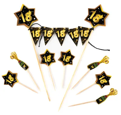 18. Geburtstag Deko Tortenaufsatz schwarz/gold – Partydeko