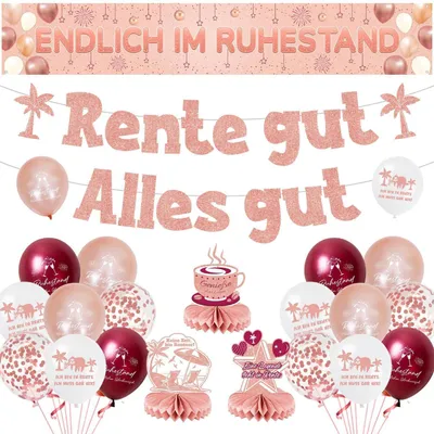 Productafbeelding van Pensioen, decoratieset, banner, ballonnen, guirlande, tafeldecoratie, roze goud