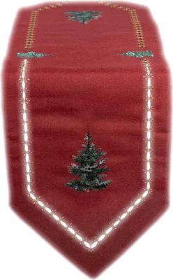 Produktbild von Tischwäsche Tischläufer Stickerei Tannenbaum mit Polyester Winter Weihnachten Deko 40 x 140 cm - rot