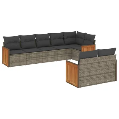 Produktbild von 8-tlg. Garten-Sofagarnitur mit Kissen Grau Poly Rattan