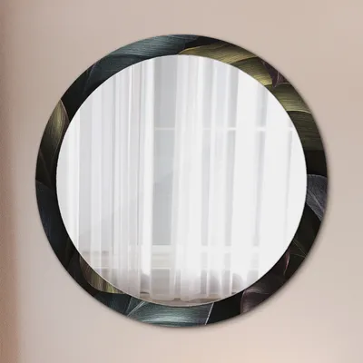 Produktbild von Wohnzimmer Spiegel - Badezimmerspiegel Wandspiegel zum Schlafzimmer – Schminkspiegel - Dunkel Tropisch Blätter - Rund: Ø100cm